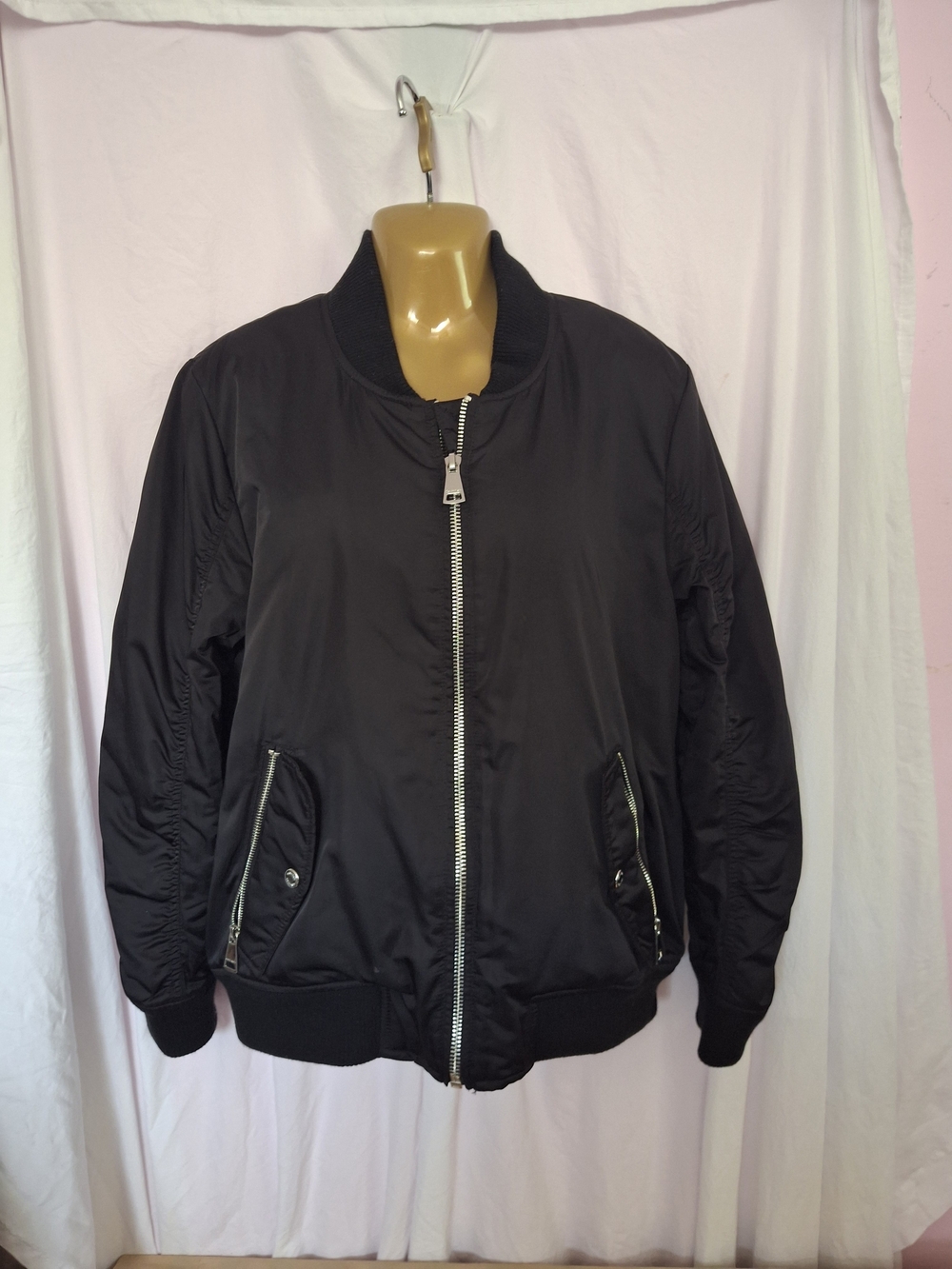 Calvin Klein Black Bomber Jacket with Silver Zipper